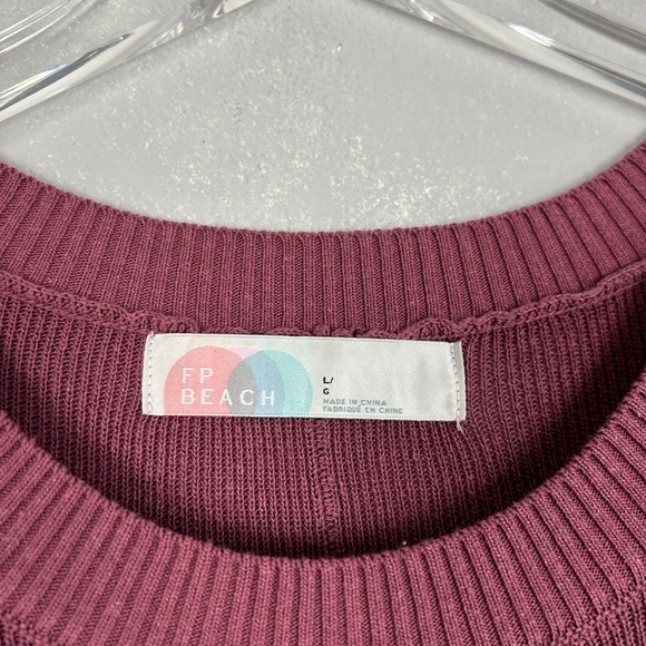 Free People beach size L sleeveless ribbed maxi dress pink side slit crewneck - Picture 9 of 10